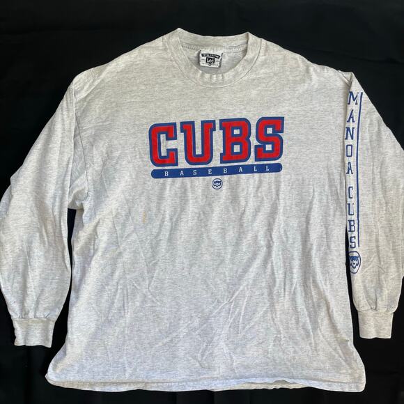 Vintage Chicago Cubs Long Sleeve Shirt XXL • Gray Cubs Baseball Graphic Tee - Picture 1 of 9